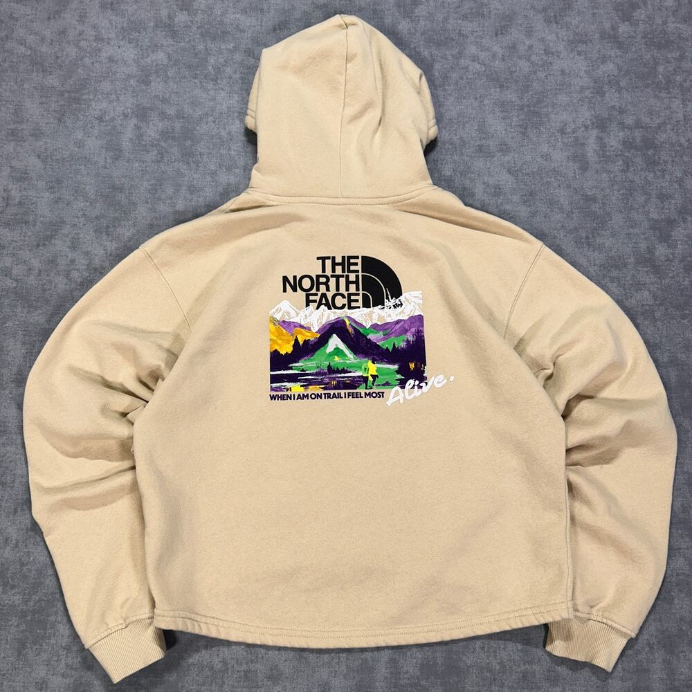 The North Face Cropped Hoodie Womens M Cream Mountain Trail Graphic A84GT